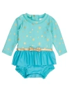 Rufflebutts Baby Girls Upf50+ Princess Long Sleeve Bow Skirted One Piece Swimsuit In Blue