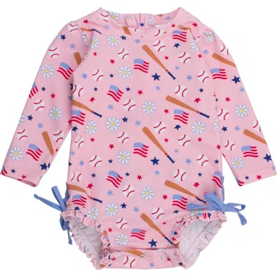 Rufflebutts Baby Girls Upf50+ Sun Protected Americana Long Sleeve One Piece Rash Guard