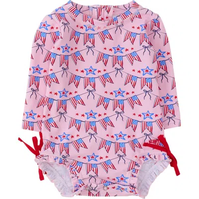 Rufflebutts Baby Girls Upf50+ Sun Protected Americana Long Sleeve One Piece Rash Guard In Pink