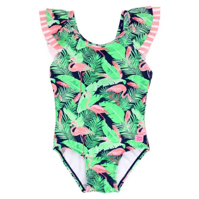 Rufflebutts Baby Girls V-back One Piece In Flamingo Frenzy