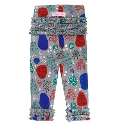 Rufflebutts Kids' Baby Girls Winter Wonderland Everyday Ruffle Leggings In Grey/red/blue In Multi