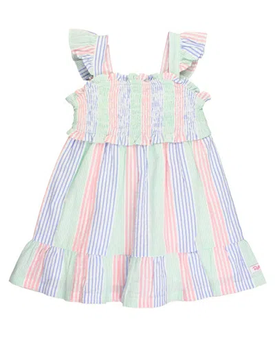Rufflebutts Baby Smocked Flutter Strap Dress In Multi-color Seersucker
