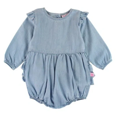 Rufflebutts Baby Toddler Girls Long Sleeve Flutter Bubble Romper In Blue