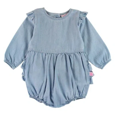 Rufflebutts Baby Toddler Girls Long Sleeve Flutter Bubble Romper In Denim