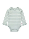 Rufflebutts Baby/toddler Girls Knit Long Sleeve Ruffle Layering Bodysuit In Cloud Blue And Ivory Stripe