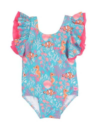 Rufflebutts Kids'  Baby/toddler Girls Upf50+ Sun Protected Butterfly One Piece In Blue