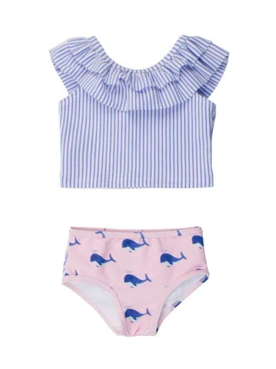 Rufflebutts Kids'  Baby/toddler Girls Upf50+ Sun Protected Ruffle Tankini In Pink Whale Friends