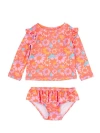 Rufflebutts Kids'  Baby/toddler Girls Upf50+ Sun Protected Skirted Flutter Long Sleeve Rash Guard Bikini