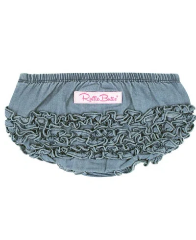 Rufflebutts Baby/toddler Woven Rufflebutt Bloomer In Light Wash Denim