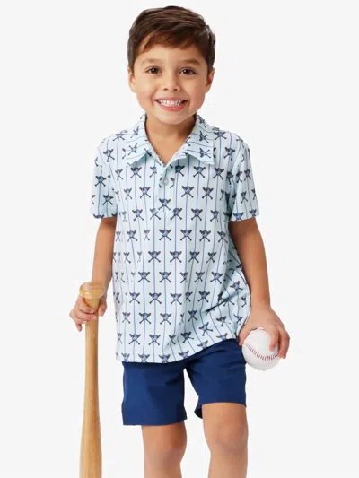 Rufflebutts Kids' Batter Up Baseball Knit Short Sleeve Polo In Blue