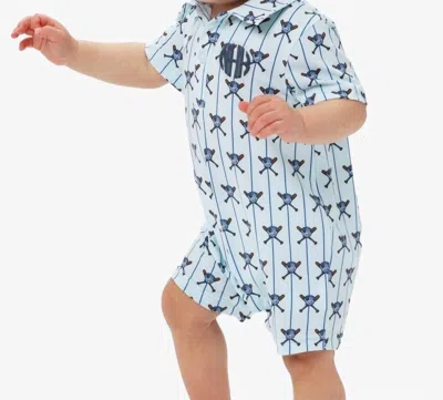 Rufflebutts Kids' Batter Up Baseball Performance Polo Romper In Blue