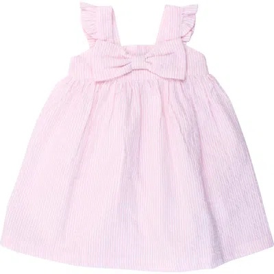 Rufflebutts Babies'  Bow Front Seersucker Pinafore Dress In Pink