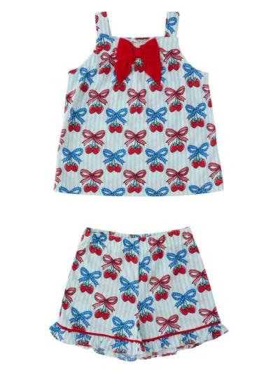 Rufflebutts Babies'  Bow Tank & Short Pajama Set In Blue