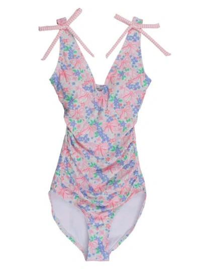 Rufflebutts Bow V-neck One Piece Swimsuit In Multi