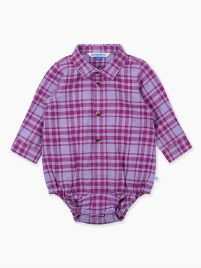 Rufflebutts Kids' Boy's Harper Plaid Long Sleeve Button Down Bodysuit In Purple In Multi