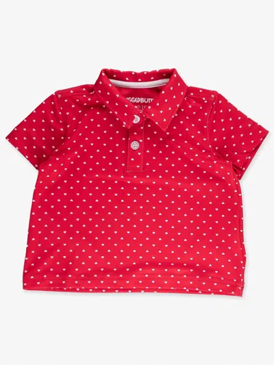 Rufflebutts Kids' Boy's Heart Polka Dot Short Sleeve Performance Polo In Red
