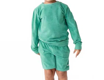 Rufflebutts Kids' Boy's Terry Knit Crew Neck Sweatshirt In Ocean Teal In Green
