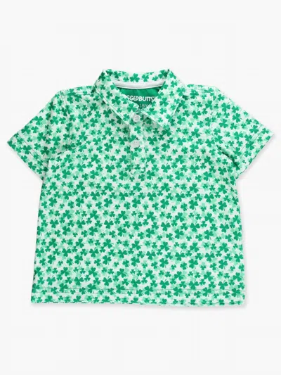 Rufflebutts Kids' Boy's Tiny Clover Field Short Sleeve Performance Polo In Green