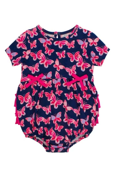 Rufflebutts Babies'  Butterfly Bliss Ruffle Cotton Bubble Romper In Blue