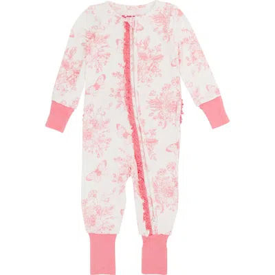 Rufflebutts Babies'  Butterfly Print Ruffle Convertible Romper In White/pink
