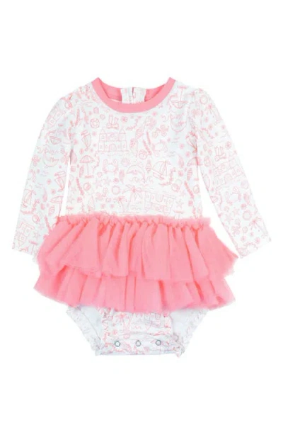Rufflebutts Babies'  By The Sea Long Sleeve Skirted One-piece Swimsuit In White