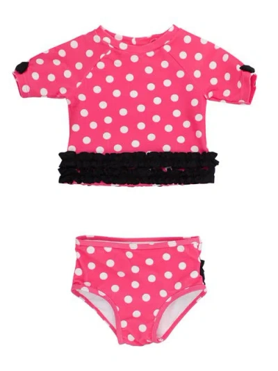 Rufflebutts Kids'  Classic Bow Short Sleeve Upf50 Rash Guard 2-piece Swimsuit With Signature Rear Ruffles In Pink