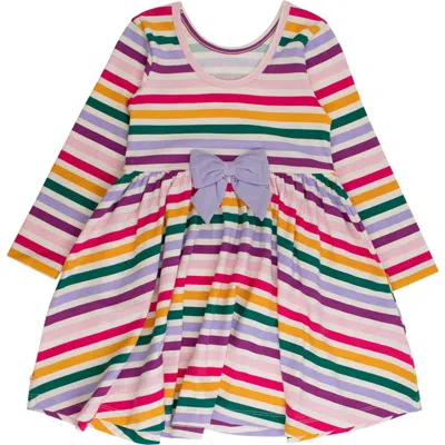 Rufflebutts Babies'  Colorful Rainbow Stripe Long Sleeve Skater Dress In Multi