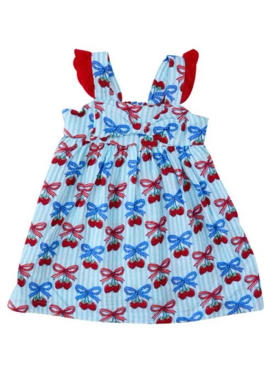 Rufflebutts Babies'  Cotton Gauze Flutter Bow Woven Dress In Blue