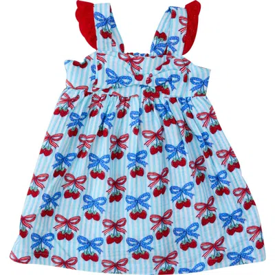 Rufflebutts Kids'  Cotton Gauze Flutter Bow Woven Dress In Blue