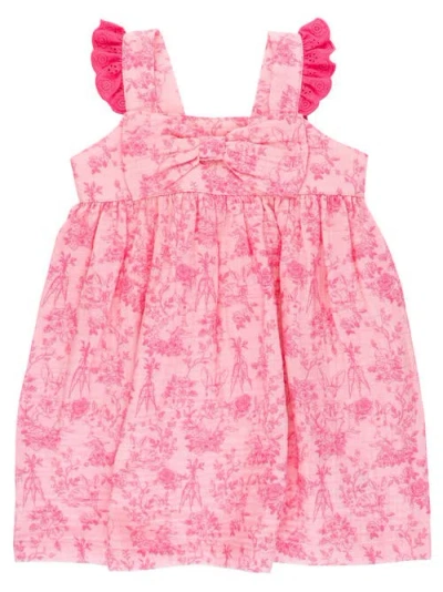 Rufflebutts Babies'  Cotton Gauze Flutter Bow Woven Dress In Pink