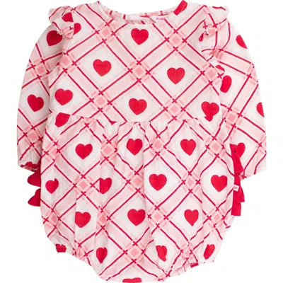 Rufflebutts Babies'  Cotton Gauze Long Sleeve Flutter Bubble Romper In Red
