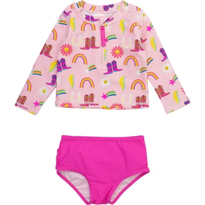 Rufflebutts Babies'  Cowgirl Cutie Two-piece Rashguard Swimsuit In Pink