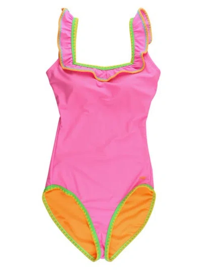 Rufflebutts Crochet Ruffle One Piece Swimsuit In Pink