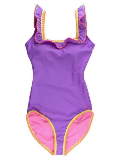 Rufflebutts Crochet Ruffle One Piece Swimsuit In Purple