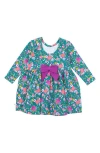 Rufflebutts Emerald Floral Print Long Sleeve Stretch Cotton Dress In Green