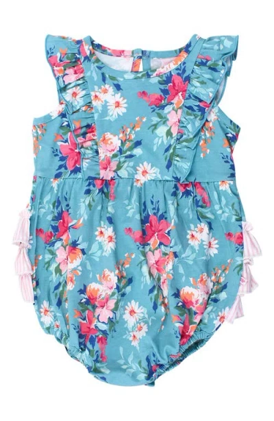 Rufflebutts Babies'  Fancy Me Floral Ruffle Waterfall Bubble Romper In Blue