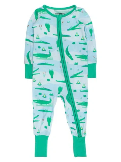 Rufflebutts Kids'  Gender Inclusive Softsnooze Baby Convertible One Piece Pajama In Green