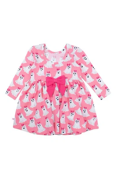 Rufflebutts Babies'  Ghostie Girls Long Sleeve Stretch Cotton Dress In Pink