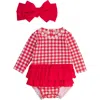 Rufflebutts Gingham One-piece Rashguard Swimsuit & Bow Head Wrap Set