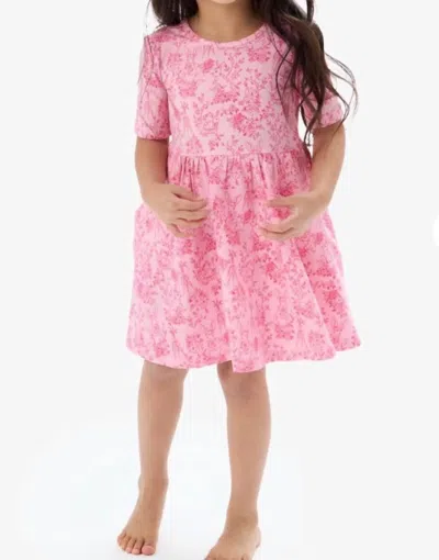 Rufflebutts Kids' Girl's Cottontail Toile Short Sleeve Knit Twirl Dress In Pink