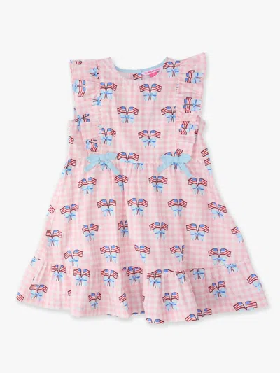 Rufflebutts Kids' Girl's Patriotic Gingham Pinafore Dress In Pink