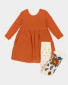 RUFFLEBUTTS GIRL'S RUST DRESS & HARVEST FLORAL TIGHTS SET