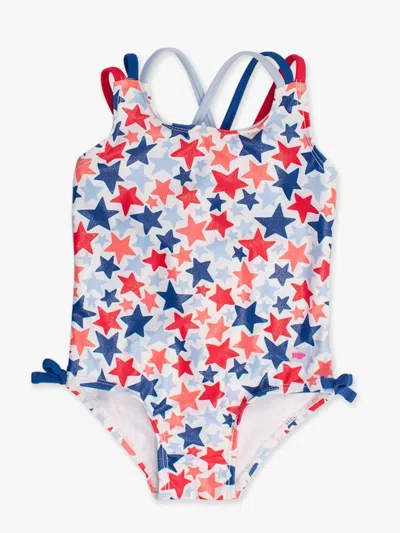 Rufflebutts Kids' Girl's Shimmer Star-spangled Cross-back Swimsuit In Blue In Multi