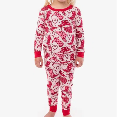 Rufflebutts Kids' Girl's Softsnooze Ruffle Long Sleeve Pajama Set With Signature Rear Ruffles In Lasso Love In Multi