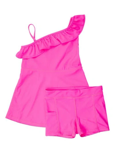 Rufflebutts Kids'  Girls Active Tennis Dress And Bike Short Set In Neon Magenta