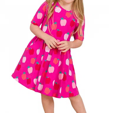 Rufflebutts Kids' Girls Apple Of My Eye Short Sleeve Knit Twirl Dress In Pink
