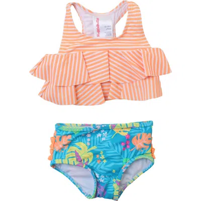 Rufflebutts Girls Flounce Bikini In Neon Tiki Vibes