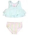 Rufflebutts Kids' Girls Flounce Bikini In Pale Rainbow Stripe