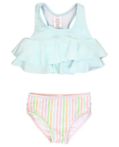 Rufflebutts Girls Flounce Bikini In Pale Rainbow Stripe