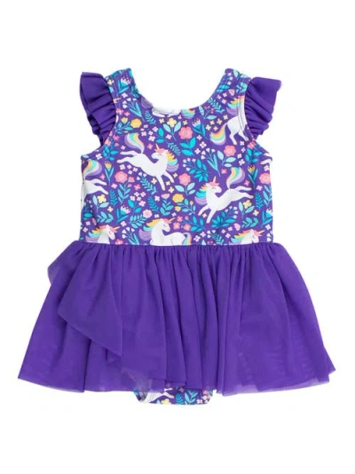 Rufflebutts Babies'  Girls Flutter Sleeve Leotard In Purple